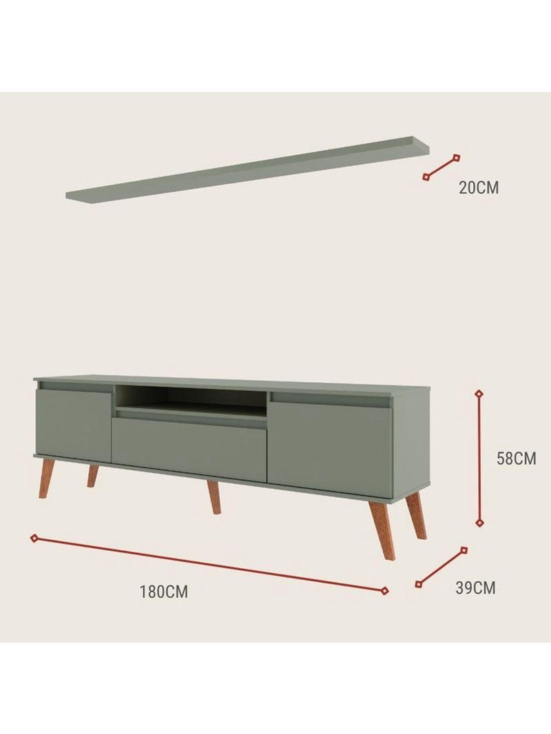 Rack Para Tv Com Prateleira 180cm Retro Mdf Verde Dallas - On Móveis
