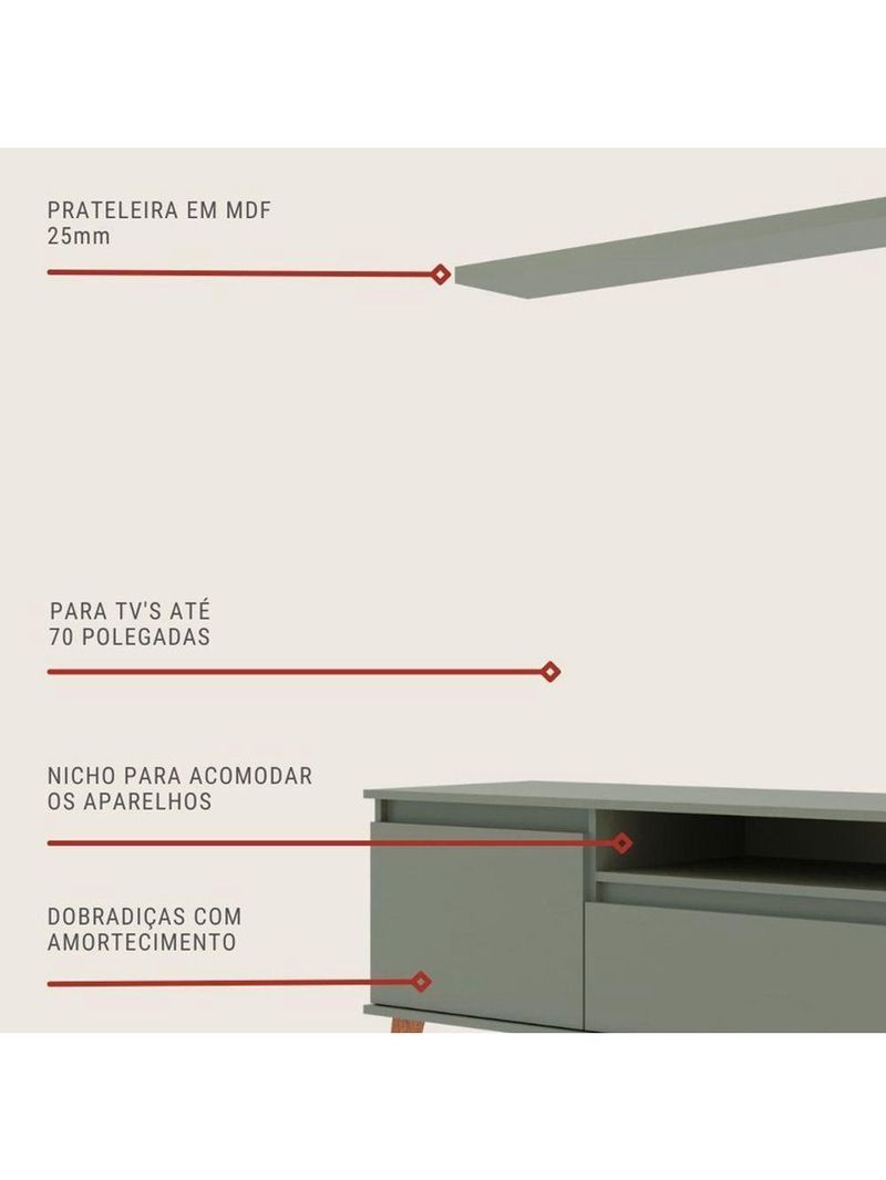 Rack Para Tv Com Prateleira 180cm Retro Mdf Verde Dallas - On Móveis
