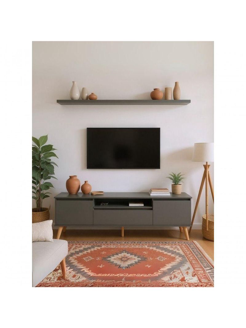 Rack Para Tv Com Prateleira 180cm Retro Mdf Verde Dallas - On Móveis