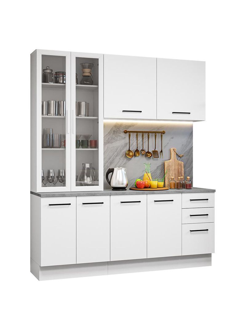 Armário de cozinha compacta 190cm com cristaleira branco agata madesa 01