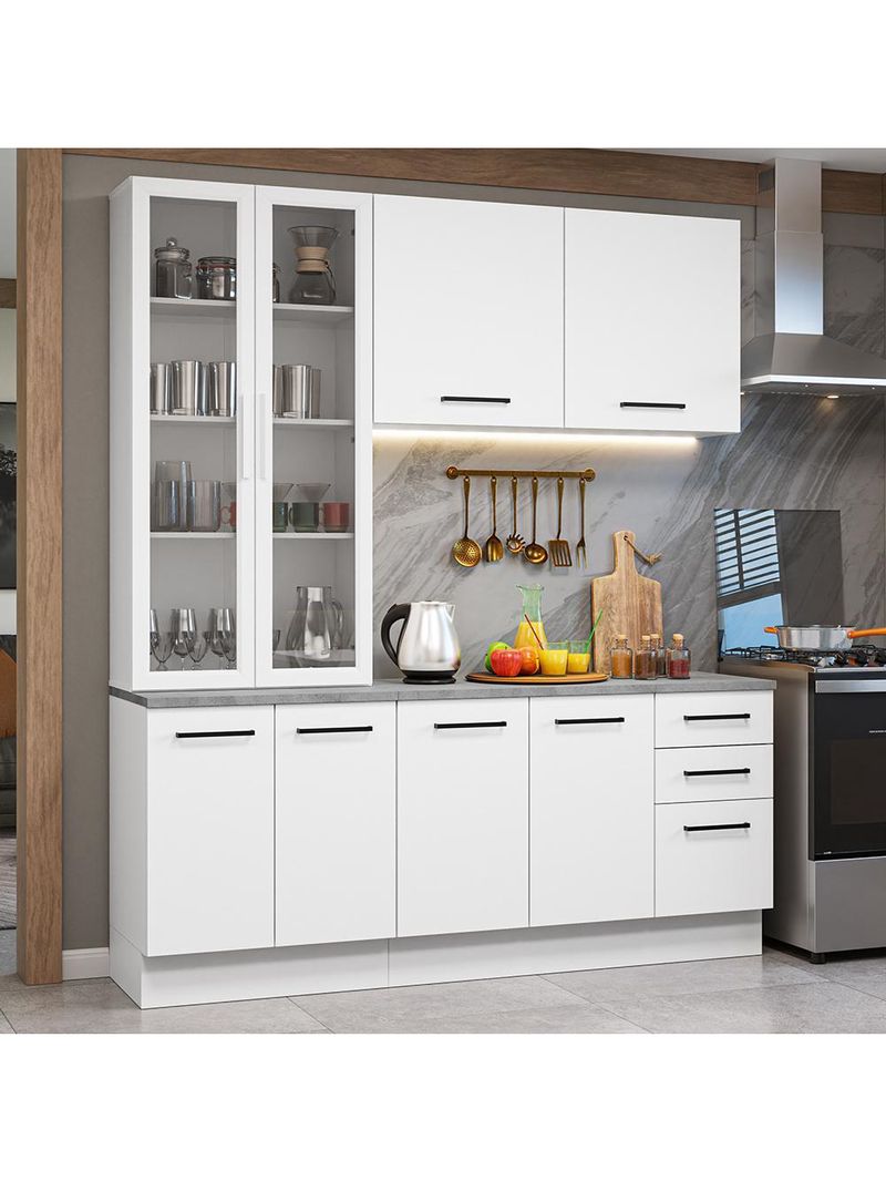 Armário de cozinha compacta 190cm com cristaleira branco agata madesa 01