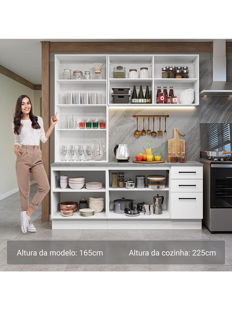 Armário de cozinha compacta 190cm com cristaleira branco agata madesa 01