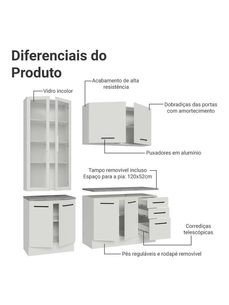 Armário de cozinha compacta 190cm com cristaleira branco agata madesa 01