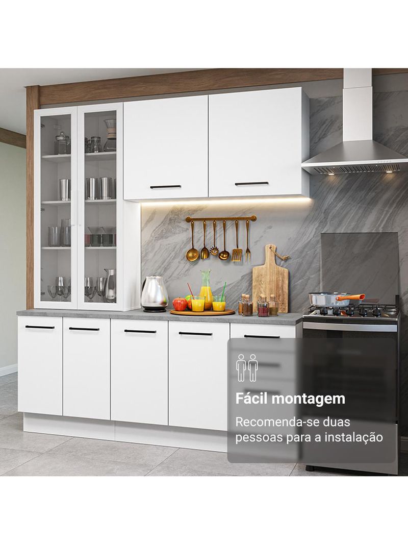 Armário de cozinha compacta 190cm com cristaleira branco agata madesa 01