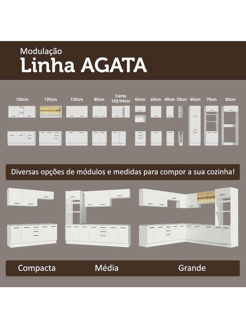 Armário de cozinha compacta 190cm com cristaleira branco agata madesa 01