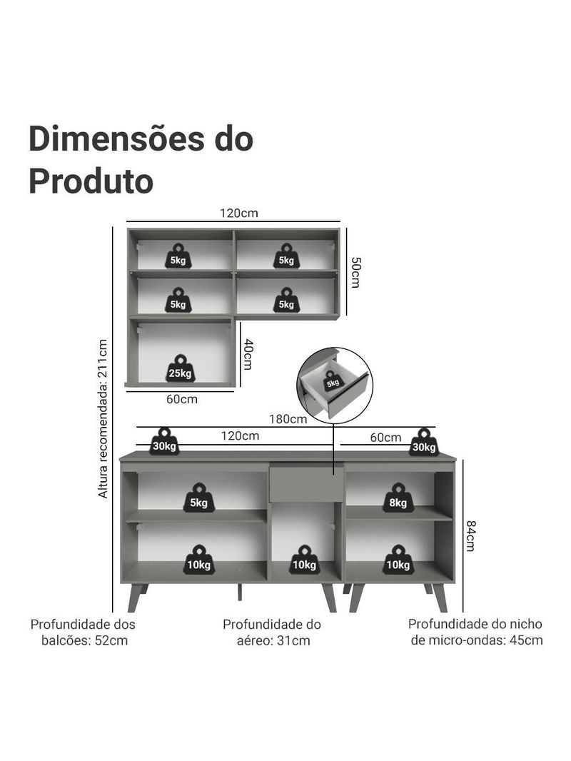 Armário de cozinha compacta 180 cm cinza nice madesa 02