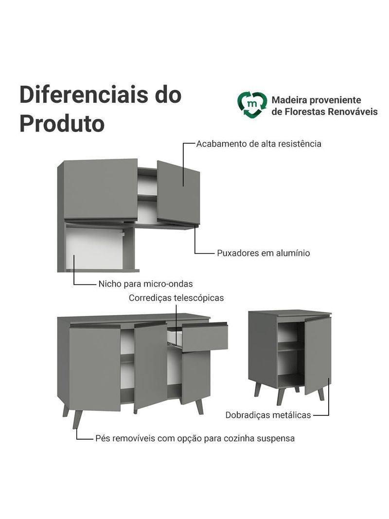 Armário de cozinha compacta 180 cm cinza nice madesa 02