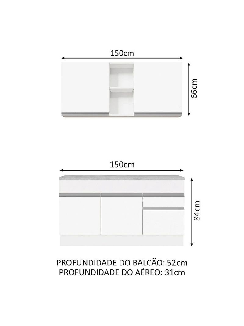 Armário de cozinha compacta 150cm branco glamy madesa 01