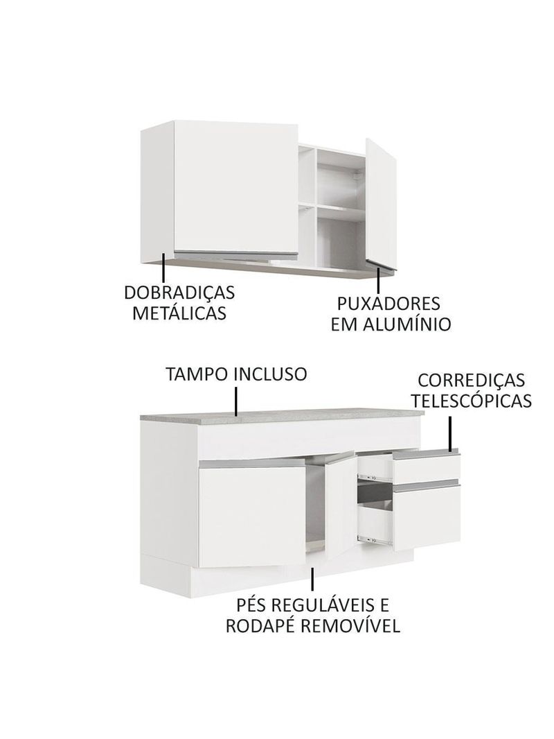 Armário de cozinha compacta 150cm branco glamy madesa 01