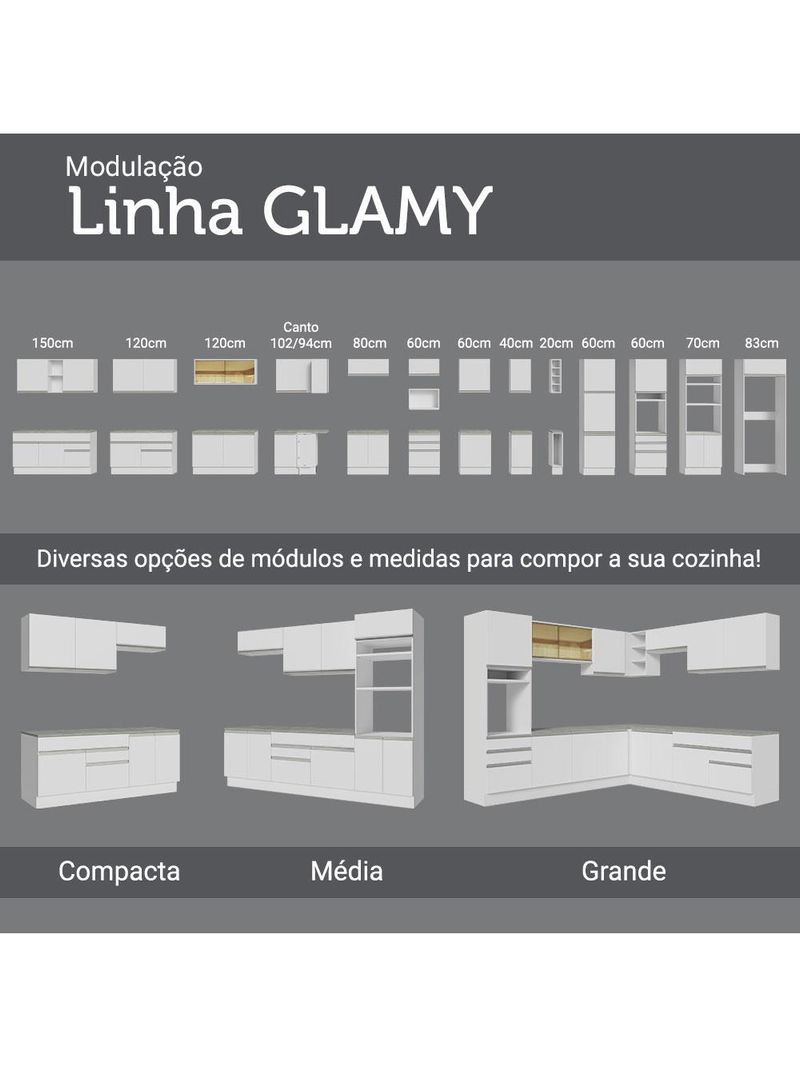 Armário de cozinha compacta 150cm branco glamy madesa 01