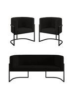 Kit 2 Poltronas + Sofá 2 Lugares Base De Metal Black Balaqui Preto