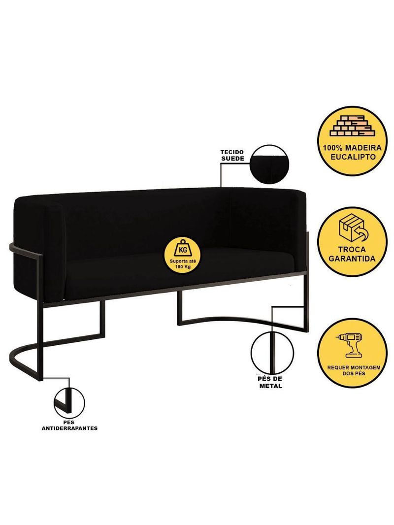 Kit 2 Poltronas + Sofá 2 Lugares Base De Metal Black Balaqui Preto