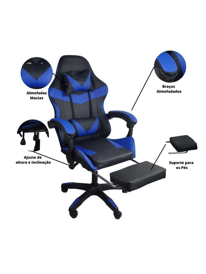 Cadeira Gamer Stillus Ergonômica Com Apoio Para Os Pés Azul