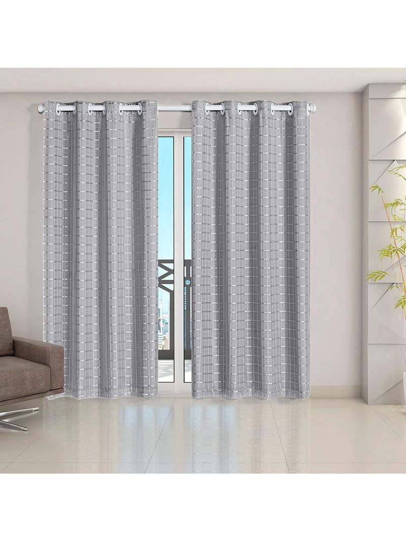 Cortina Blackout Pvc Com Tecido Voil Xadrez 2,80 M X 2,30 M - Cinza