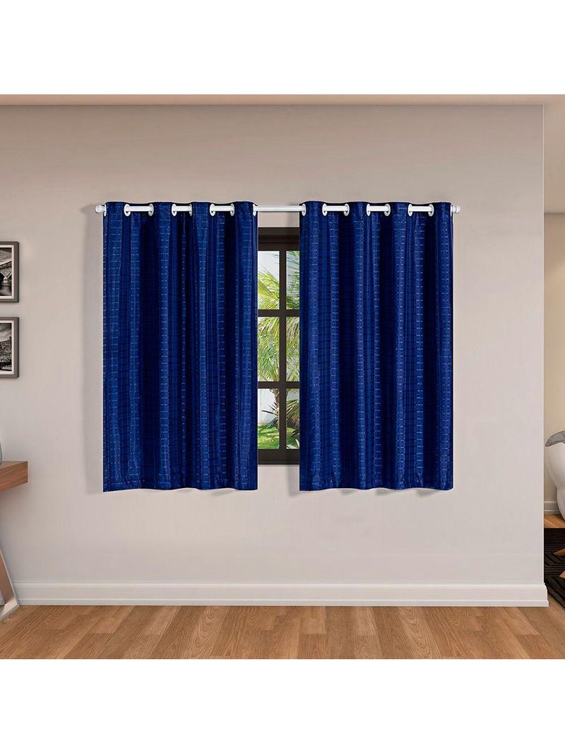 Cortina Blackout Pvc Com Tecido Voil Xadrez 2,00 M X 1,40 M - Marinho