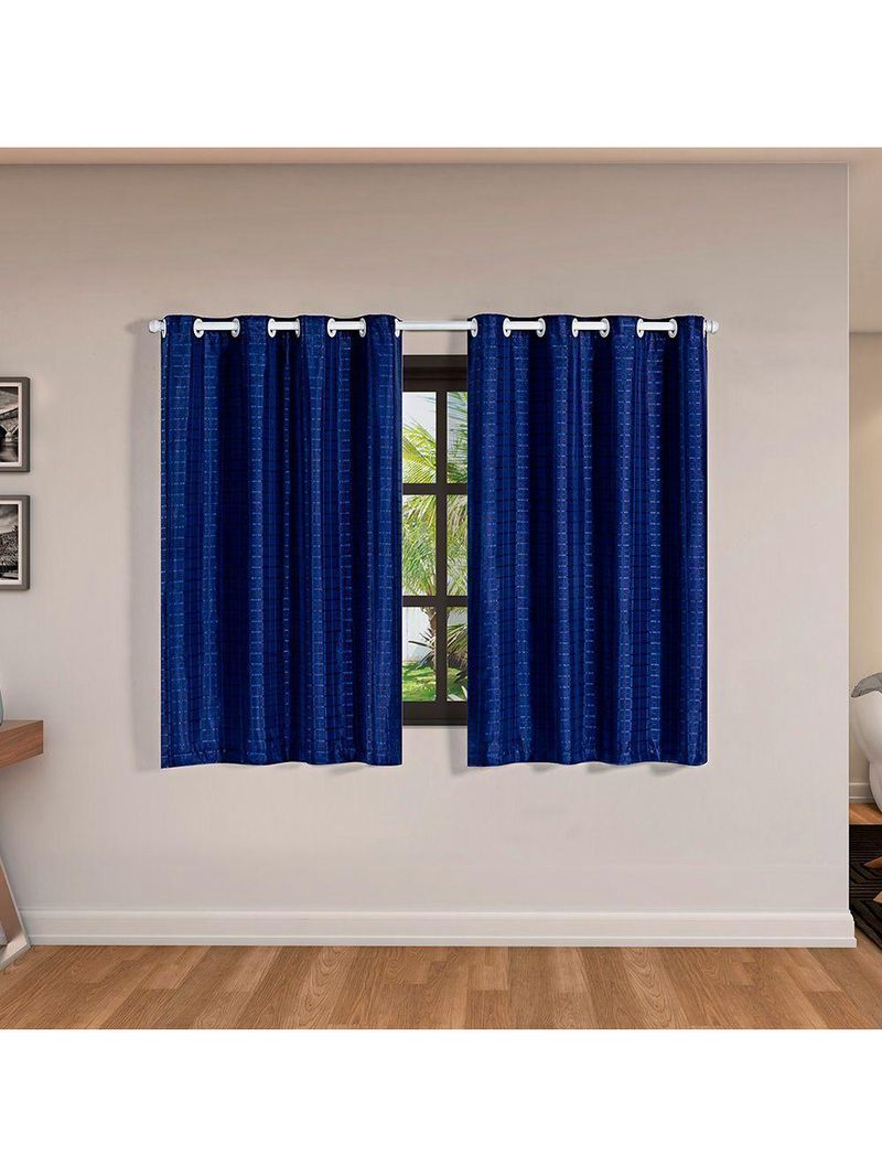 Cortina Blackout Pvc Com Tecido Voil Xadrez 2,80 M X 1,60 M - Marinho