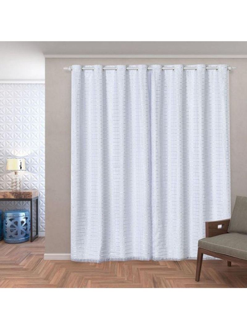 Cortina Blackout Pvc Com Tecido Voil Xadrez 2,80 M X 2,30 M - Branco