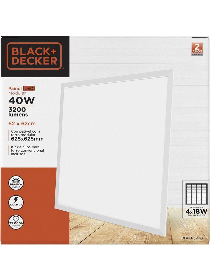 Painel Led Slim Embutir 12w 6500k Quadrado Black + Decker