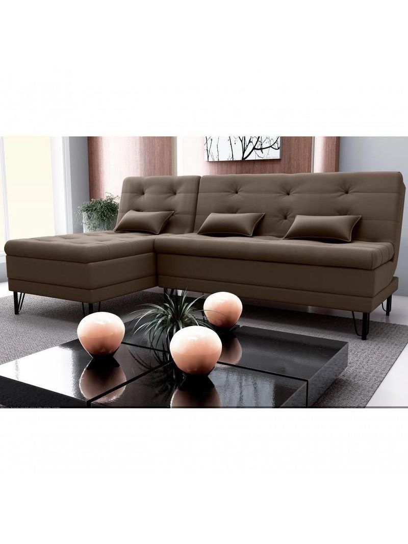 Sofá Cama 3 Lugares Com Chass Casal Luxo Premium Nice Matrix Veludo Marrom