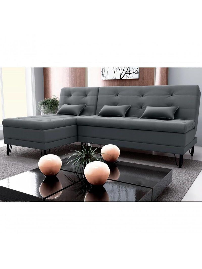 Sofá Cama 3 Lugares Com Chass Casal Luxo Premium Nice Matrix Veludo Cinza