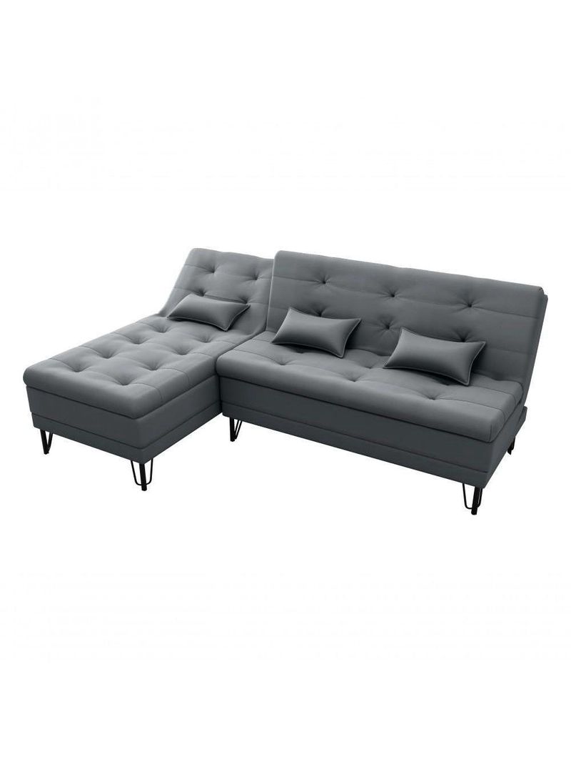 Sofá Cama 3 Lugares Com Chass Casal Luxo Premium Nice Matrix Veludo Cinza