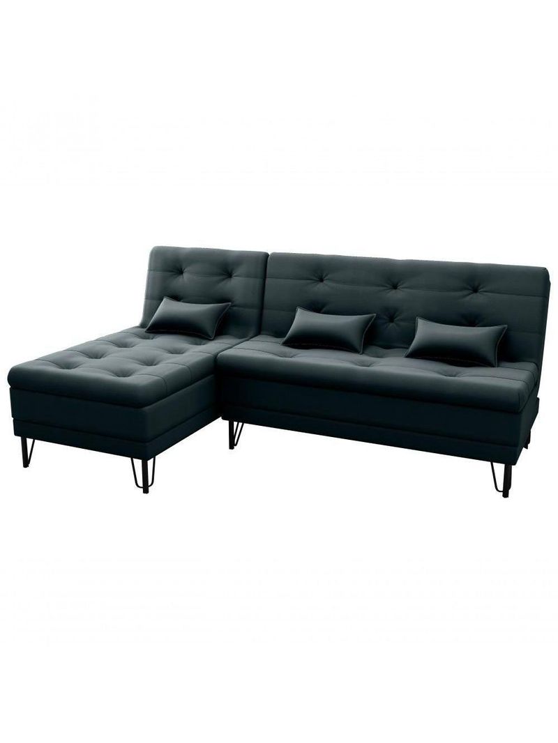 Sofá Cama 3 Lugares Com Chass Casal Luxo Premium Nice Matrix Veludo Preto