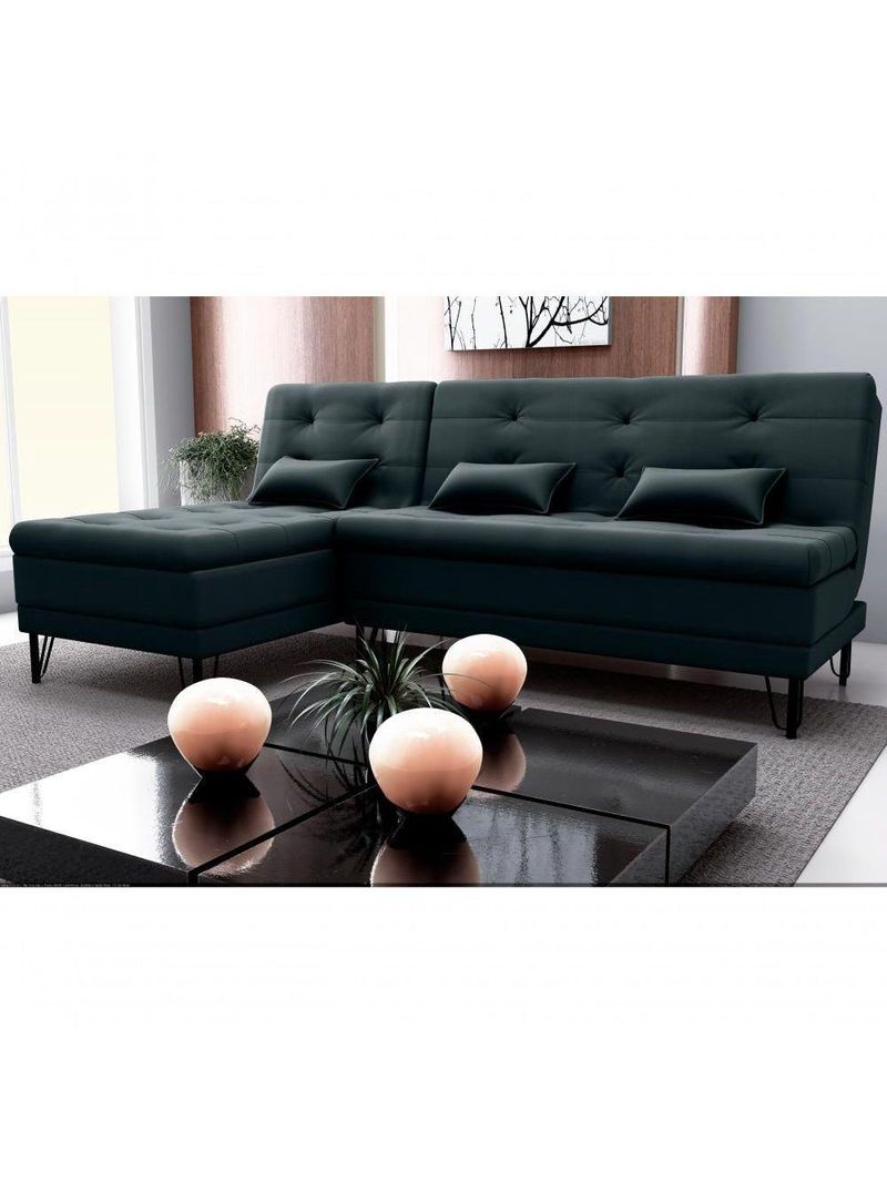 Sofá Cama 3 Lugares Com Chass Casal Luxo Premium Nice Matrix Veludo Preto