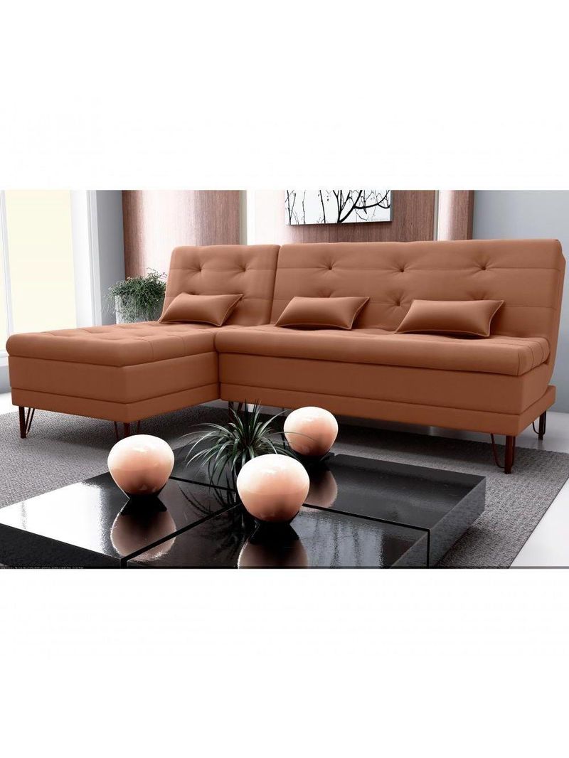 Sofá Cama 3 Lugares Com Chass Casal Luxo Premium Nice Matrix Veludo Ferrugem