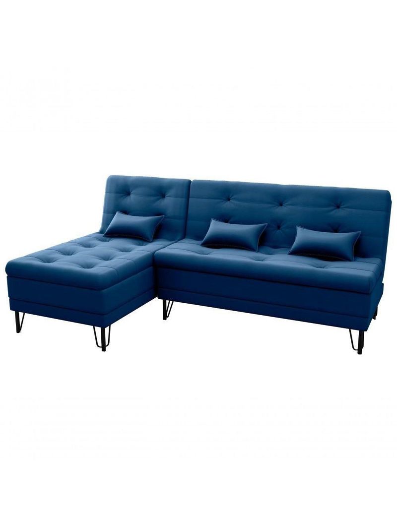 Sofá Cama 3 Lugares Com Chass Casal Luxo Premium Nice Matrix Veludo Azul