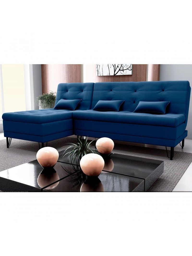 Sofá Cama 3 Lugares Com Chass Casal Luxo Premium Nice Matrix Veludo Azul