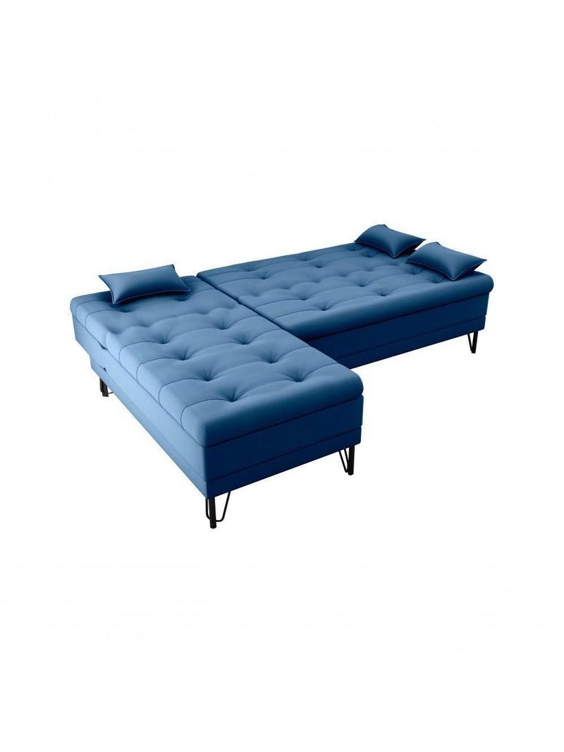 Sofá Cama 3 Lugares Com Chass Casal Luxo Premium Nice Matrix Veludo Azul