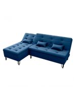 Sofá Cama 3 Lugares Com Chass Casal Luxo Premium Nice Matrix Veludo Azul