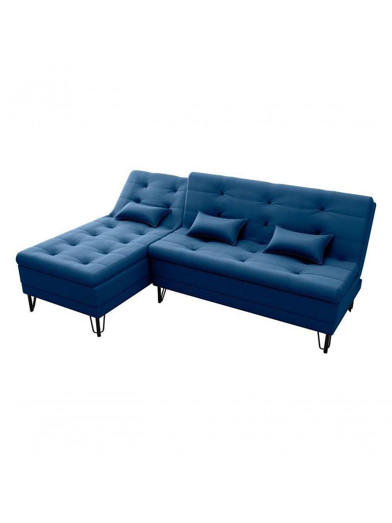 Sofá Cama 3 Lugares Com Chass Casal Luxo Premium Nice Matrix Veludo Azul