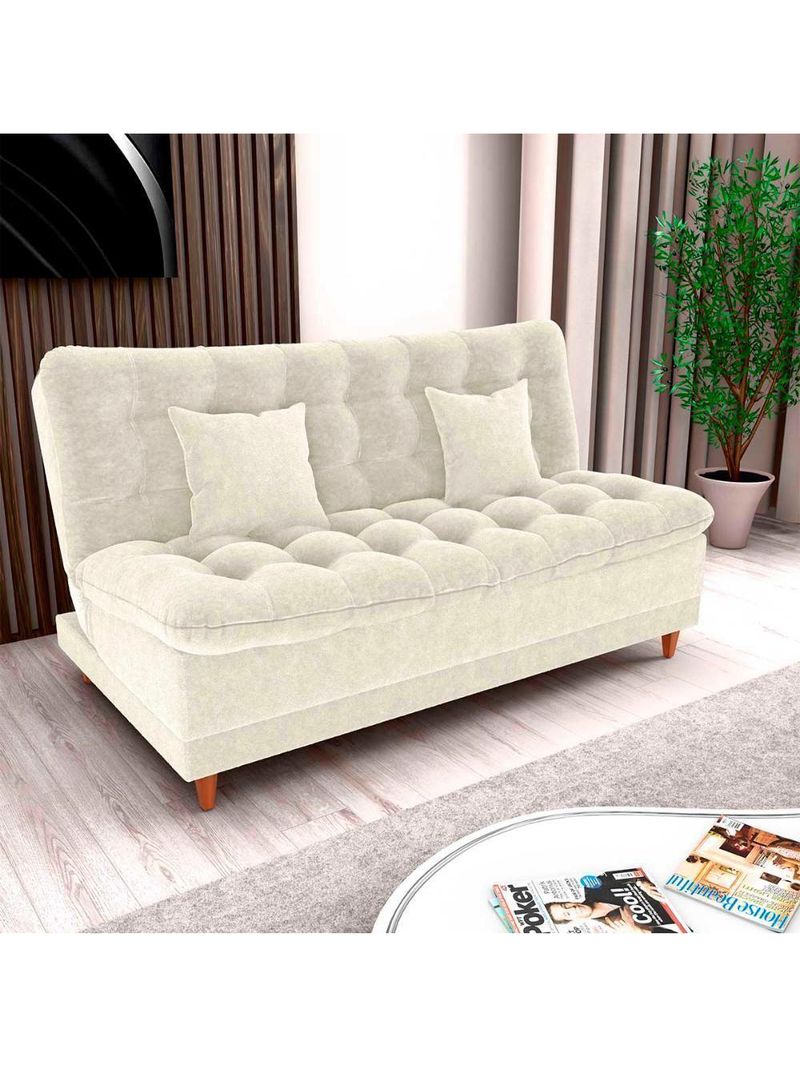 Sofá Cama 3 Lugares Casal Confortável 1,85 Larg Duda Matrix Boucle Bege