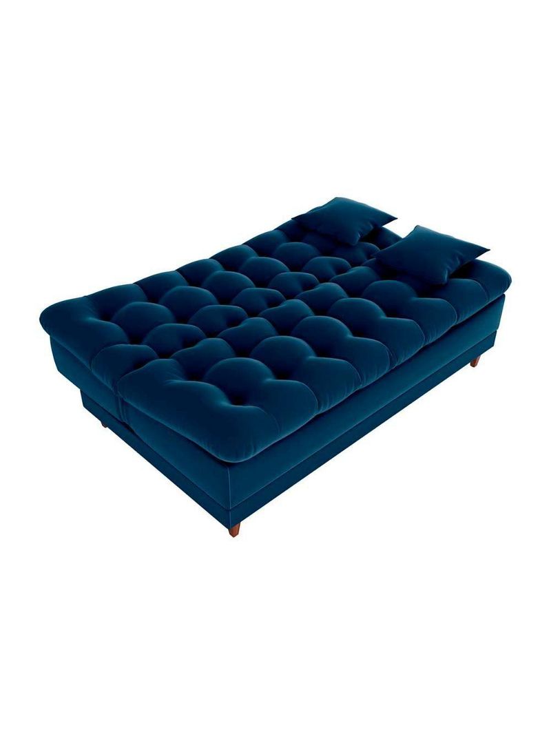 Sofá Cama 3 Lugares Casal Confortável 1,85 Larg Duda Matrix Veludo Azul