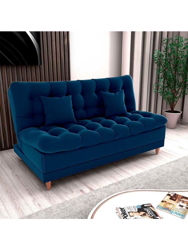 Sofá Cama 3 Lugares Casal Confortável 1,85 Larg Duda Matrix Veludo Azul