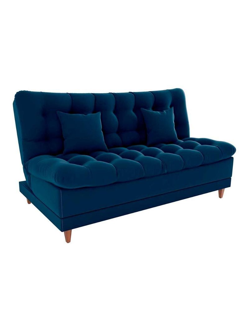 Sofá Cama 3 Lugares Casal Confortável 1,85 Larg Duda Matrix Veludo Azul