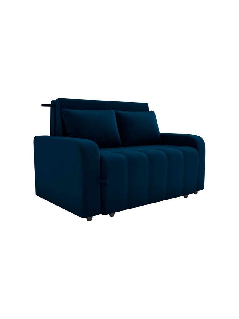 Sofá Cama Compacto 2 Lugares 1,38 Larg Amora New Matrix Veludo Azul