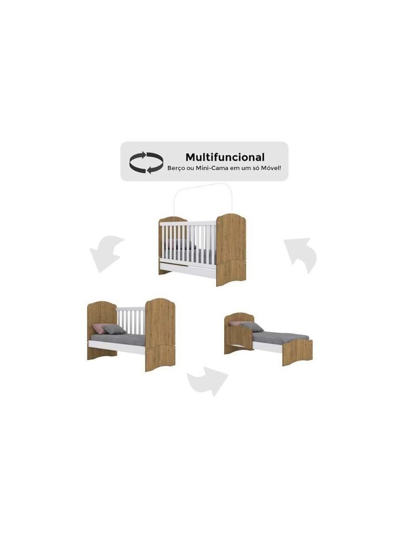 Quarto De Bebê Completo Bala De Menta 2 Peças (1 Guarda Roupa + 1 Berço) Qi94 Branco - Henn