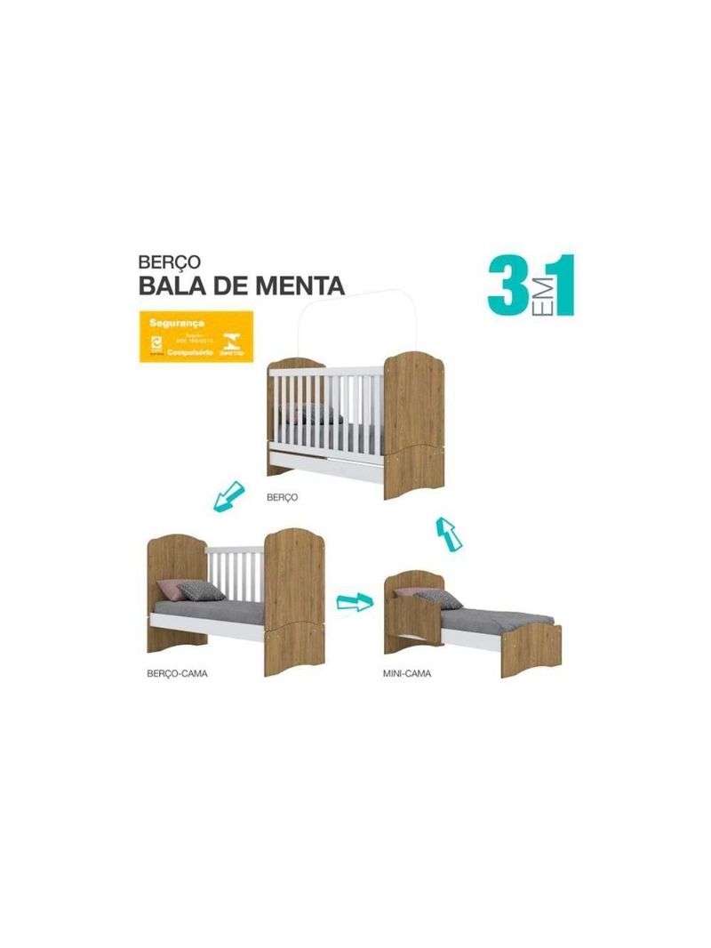 Quarto De Bebê Completo Bala De Menta 2 Peças (1 Guarda Roupa + 1 Berço) Qi94 Branco - Henn