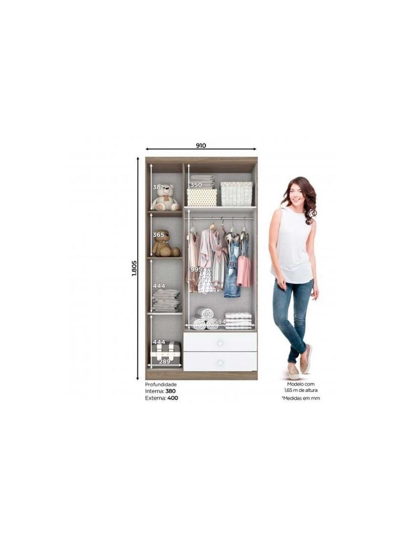 Quarto De Bebê Completo Bala De Menta 2 Peças (1 Guarda Roupa + 1 Berço) Qi94 Branco - Henn