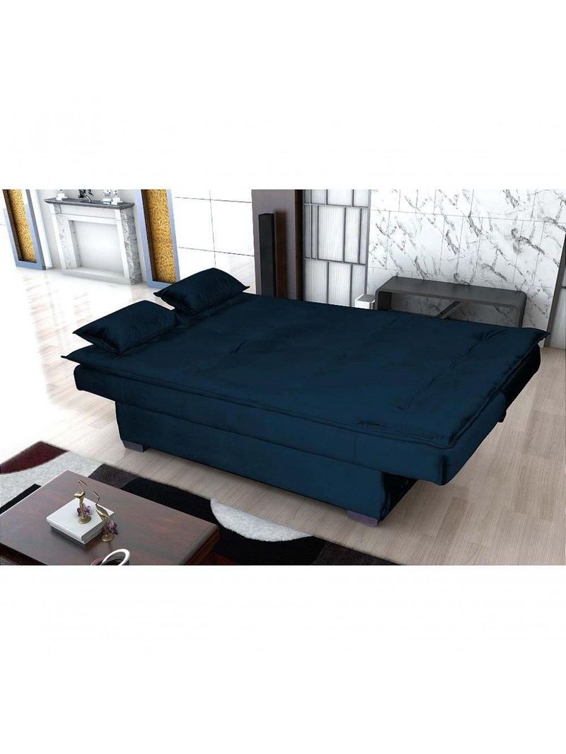 Sofá Cama 3 Lugares Casal Premium Reclinavel 1,80 Larg Esmeralda Matrix Veludo Azul