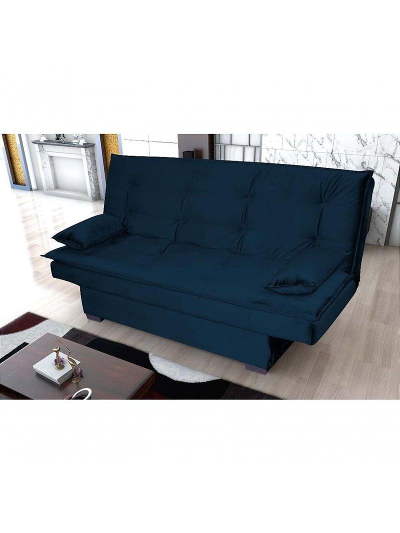 Sofá Cama 3 Lugares Casal Premium Reclinavel 1,80 Larg Esmeralda Matrix Veludo Azul