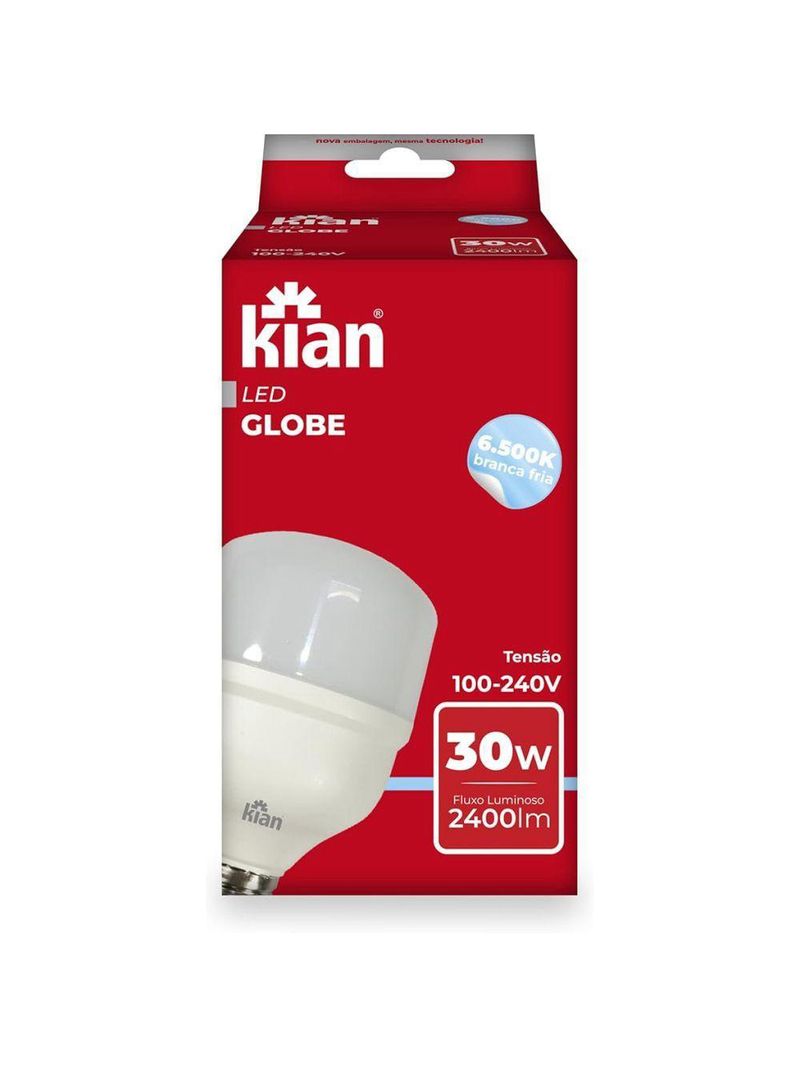 Lâmpada Led Globe Kian Boa Potência Base E-27 30w 6,5k Bivolt