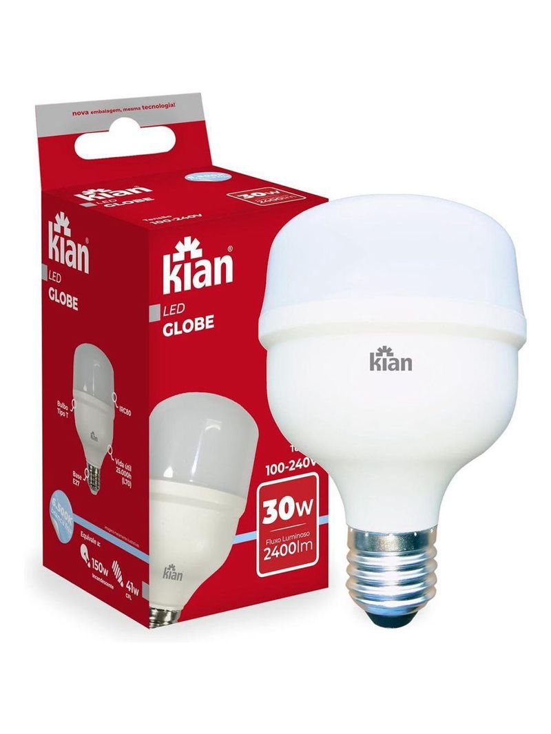Lâmpada Led Globe Kian Boa Potência Base E-27 30w 6,5k Bivolt