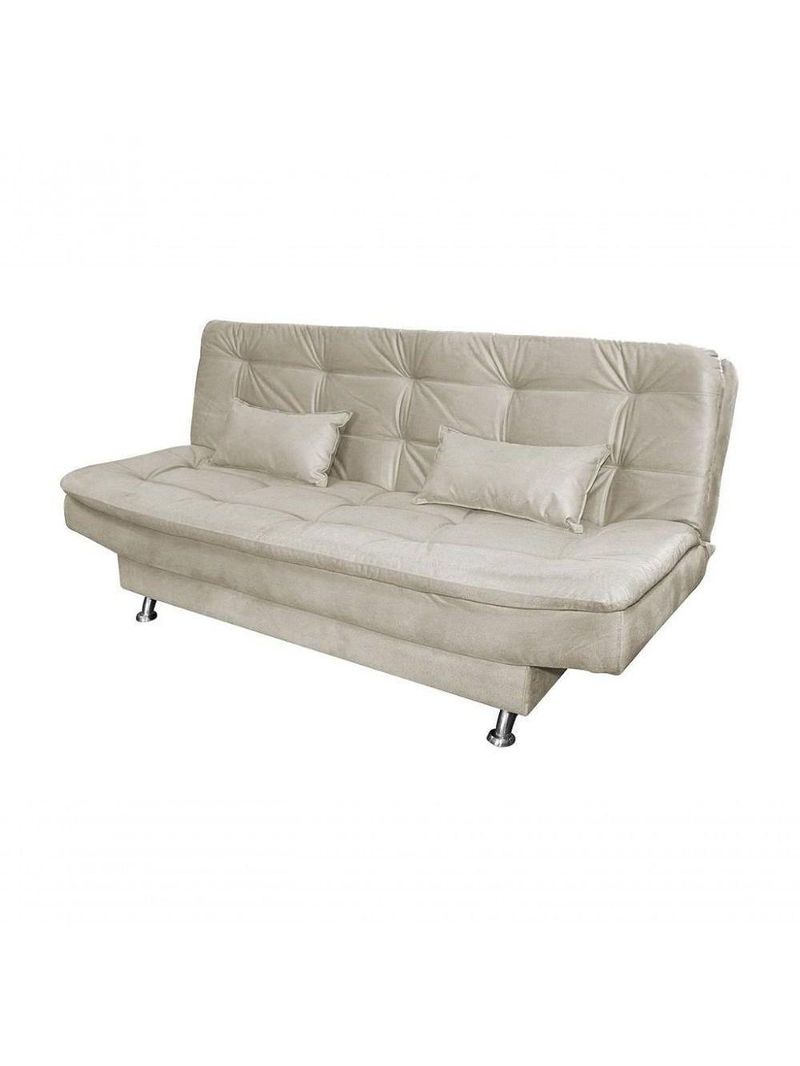 Sofá Cama 3 Lugares Com Pillow Reclinável 190 Larg Salomé Matrix Suede Bege