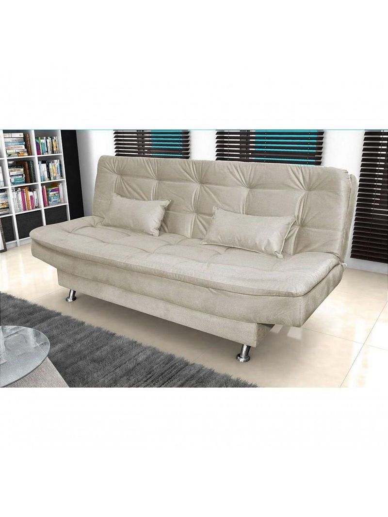 Sofá Cama 3 Lugares Com Pillow Reclinável 190 Larg Salomé Matrix Suede Bege