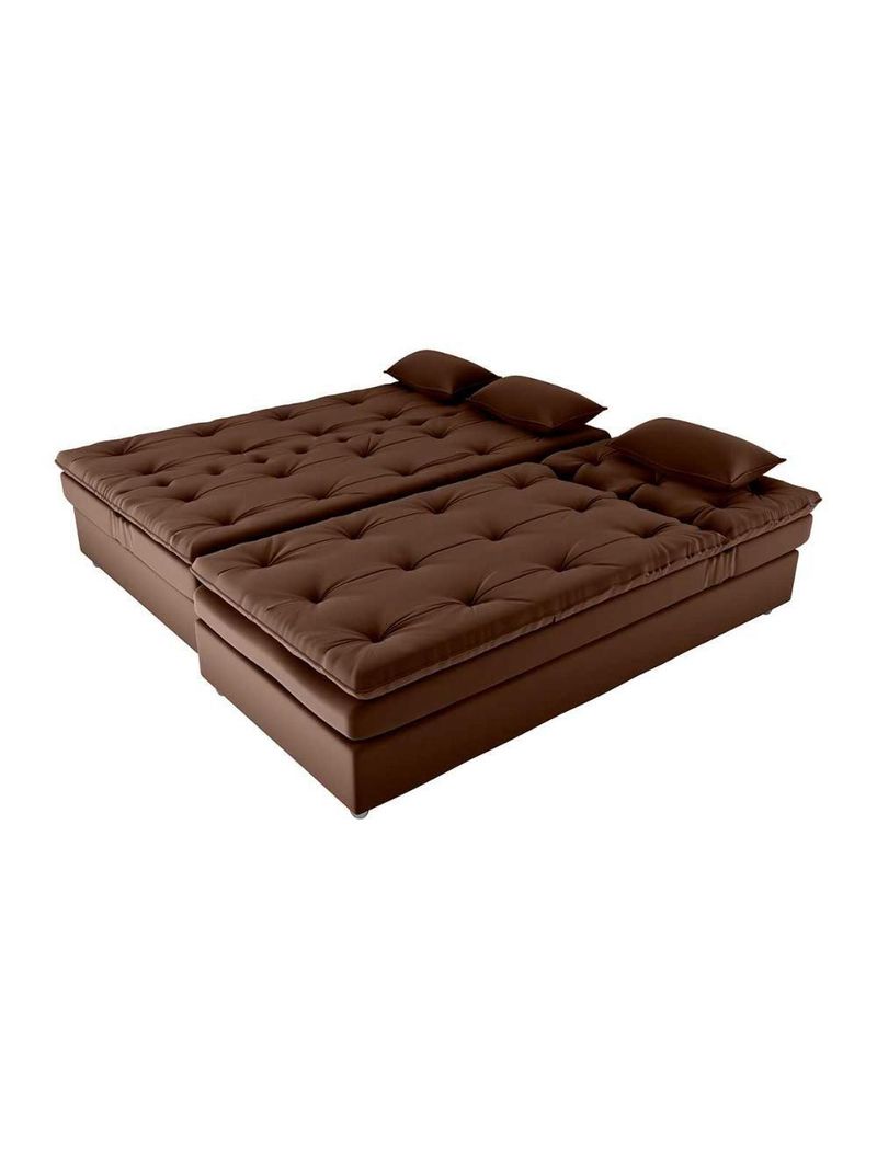 Conjunto Sofá Cama 3 Lugares Com Pillow Top E Chaise Penelope Matrix Veludo Marrom