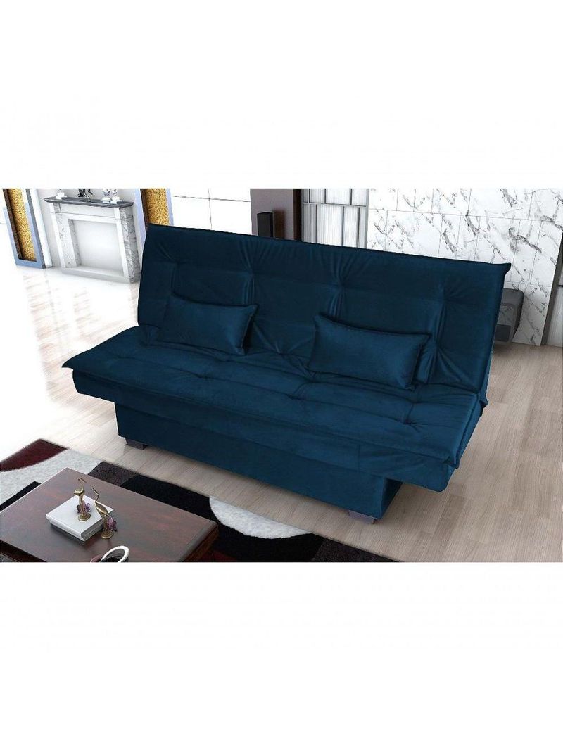 Sofá Cama 3 Lugares Casal Premium Reclinavel 1,80 Larg Esmeralda Matrix Suede Azul