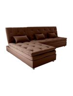 Conjunto Sofá Cama 3 Lugares Com Pillow Top E Chaise Penelope Matrix Veludo Marrom